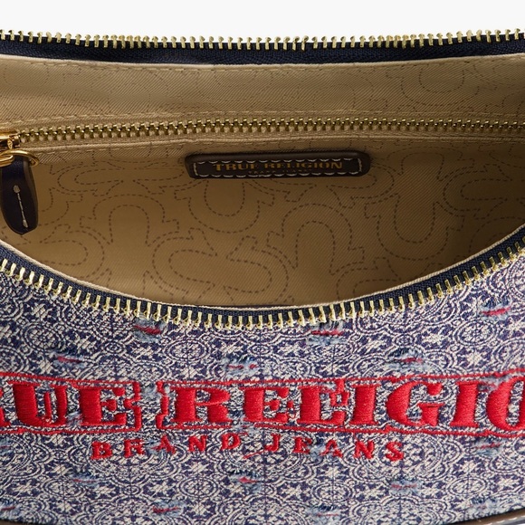NWT True Religion Blue and Red Small Hobo Bag with Metallic Accents - Picture 4 of 10